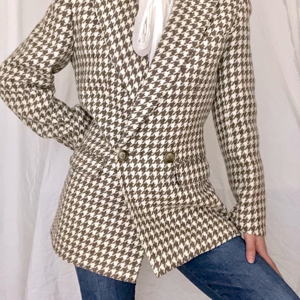 Vintage 70s French Label Gaston Jaunet Plaid Wool Blazer Size34